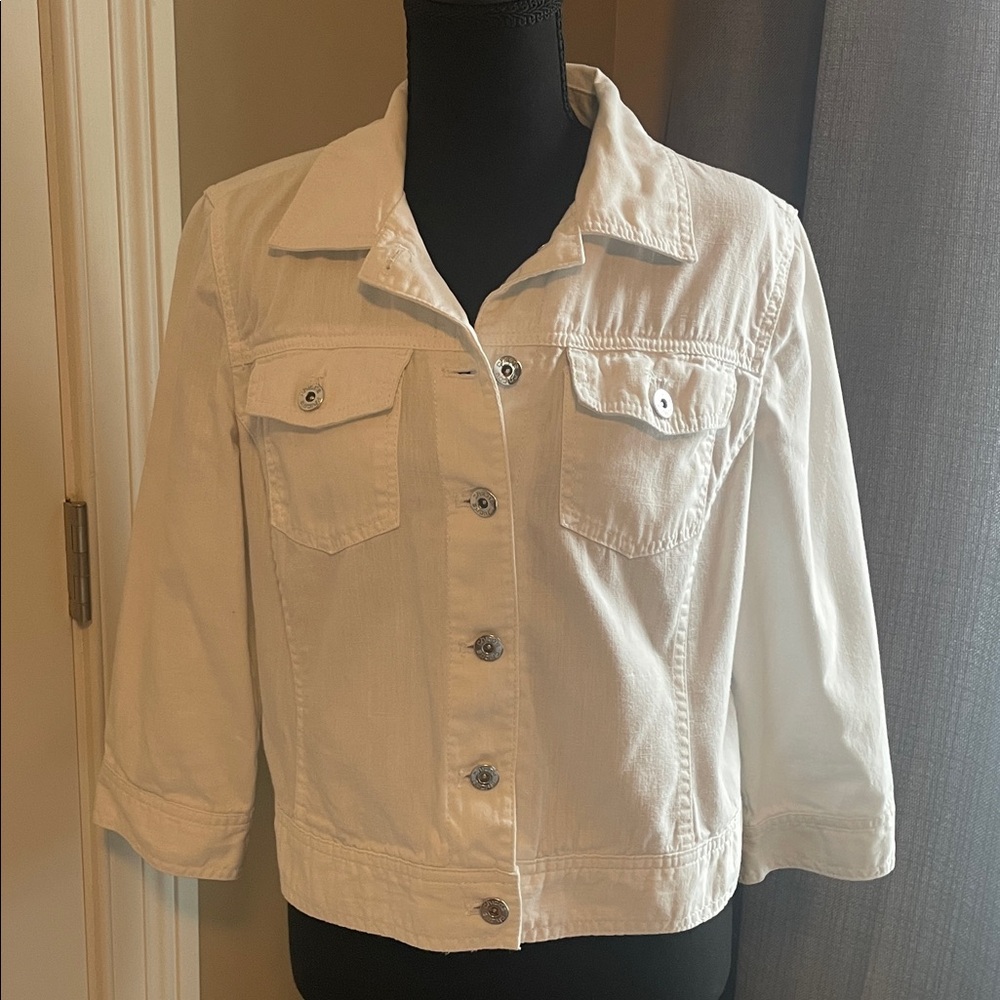 Chico's White Cotton Lightweight Jacket Size 1 (8-10)